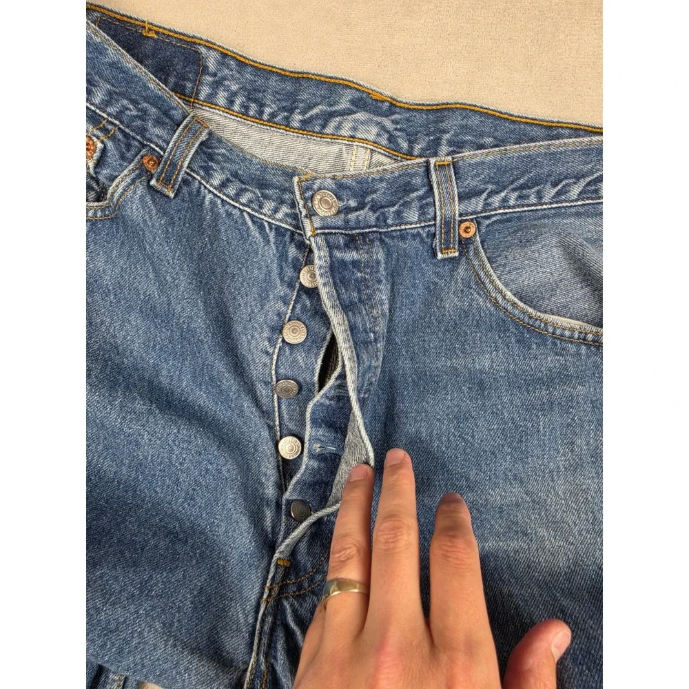 Vintage Levi's 501 Jeans Men 38x34 Fit 36x34 Blue Distressed Button Fly USA Made